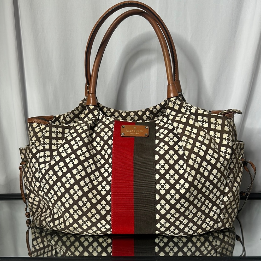 Kate Spade Brown and Red Designer Tote Bag/ travel/diaper bag